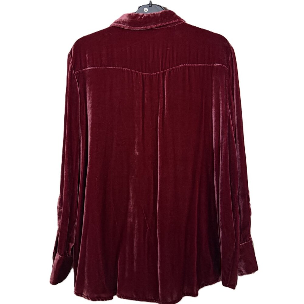 Sundance Cassity Velvet Shirt PL Burgundy Western Pearl Snap Silk Blend - Picture 6 of 10
